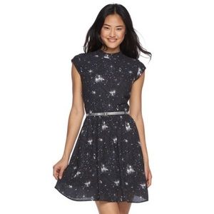 Star Wars tie fighter galaxy cap-sleeve mockneck mini dress Size XS